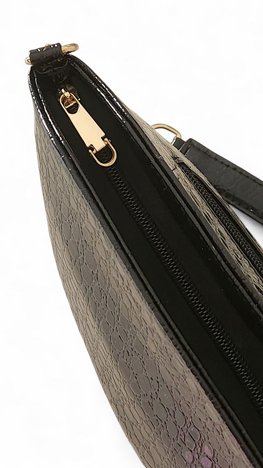 Glossy Black Crocodile Classic Crossbody