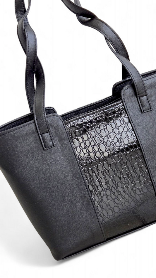 2 Toned Black Crocodile Tote