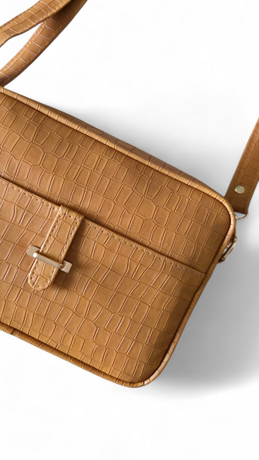 Tan Crocodile Flap Crossbody