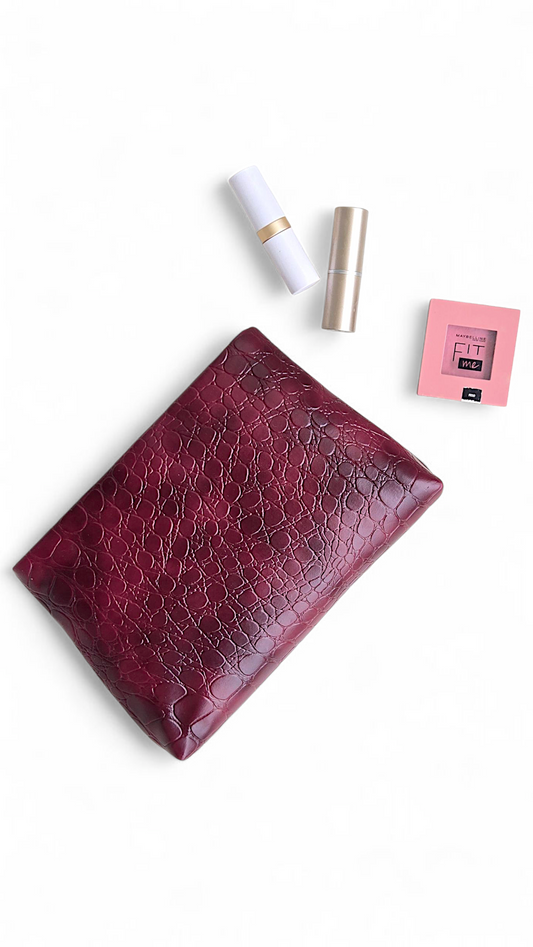 Burgundy Crocodile Cosmetic Pouch