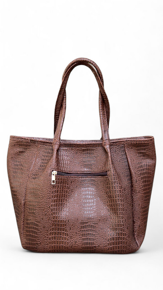 Brown Crocodile Casual Tote