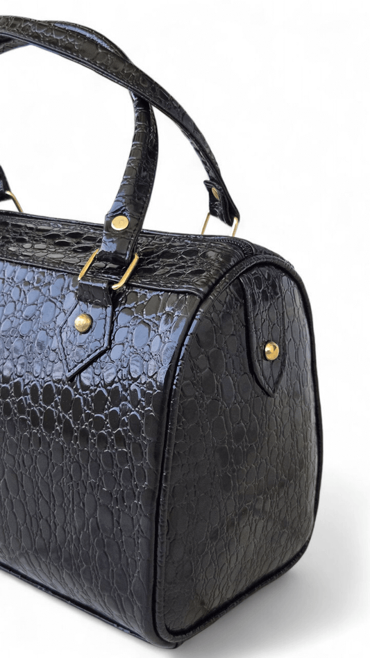 Glossy Black Crocodile Duffle Bag
