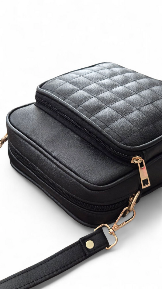 Quilted Double Zipper Crossbody
