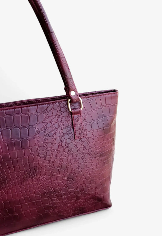 Burgundy Crocodile Tote