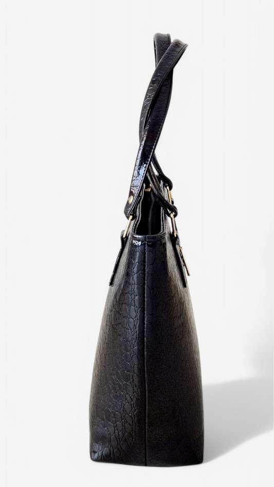 Glossy Black Crocodile Tote