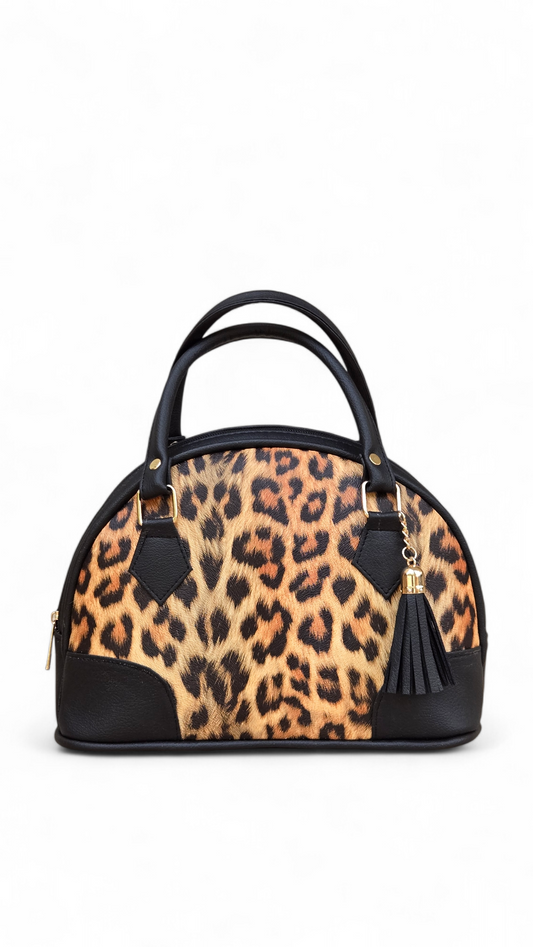 Leopard Print D-Shaped Medium Bag