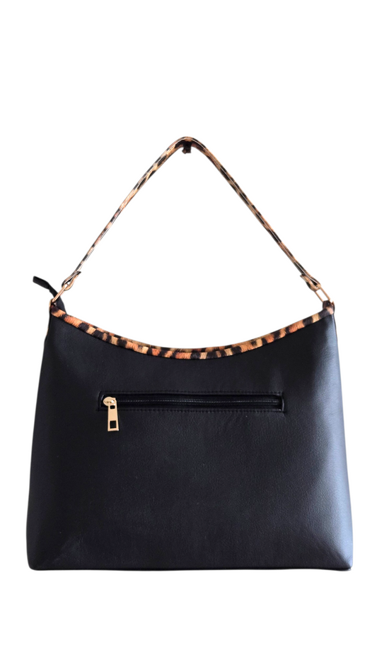Black Leopard Print Shoulder Bag