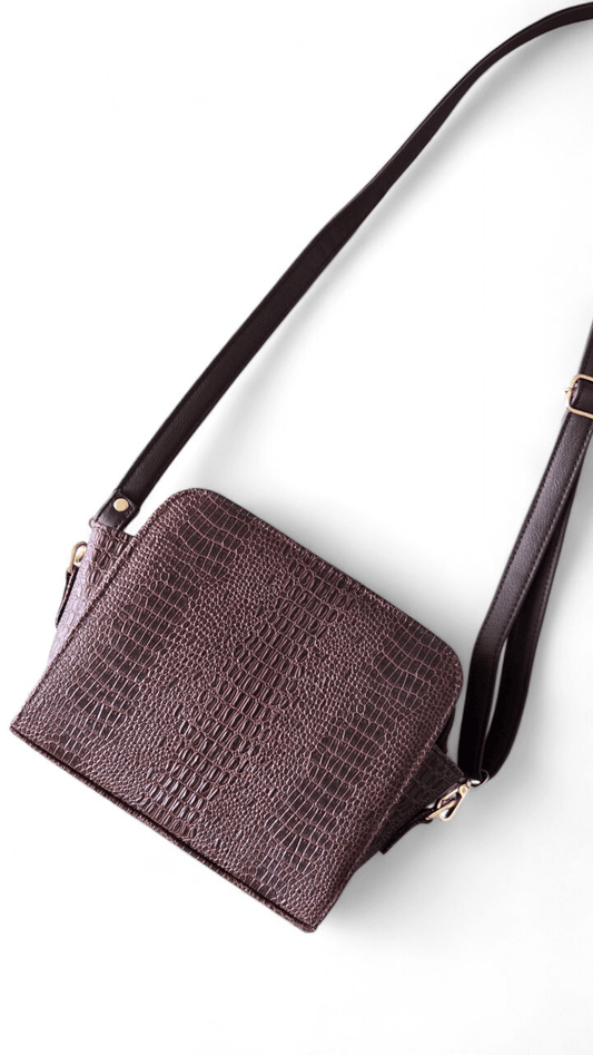 Textured Brown Crocodile Crossbody