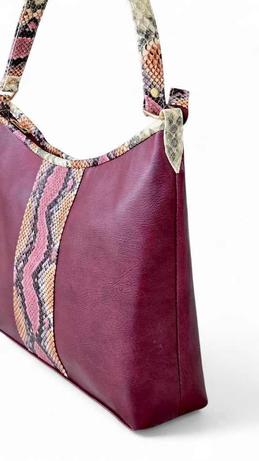 Maroon Snake Skin Shoulder Bag