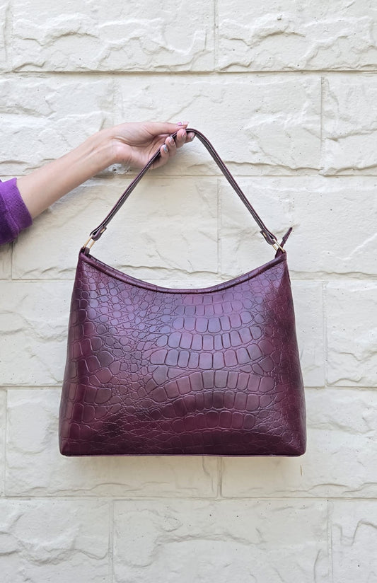 Burgundy Snake Skin Shoulder Bag